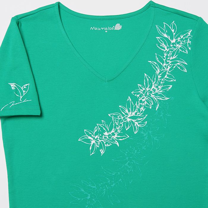 マウナロア【Maunaloa】|フラダンス衣装の専門店|マイレレイＶネックＴシャツ(S PEACOCK):  アパレル・フラステージ衣装・フラダンス衣装・パウスカート・ドレス・フラ用品・フラドレス・ハワイアンファブリック・オーダードレスの専門店