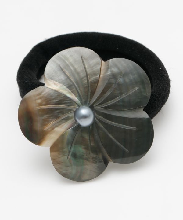 ハイビスカスシェルヘアゴム BLACK -