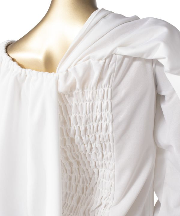 ワイドフリルシャーリングブラウス（長袖） WHITE L