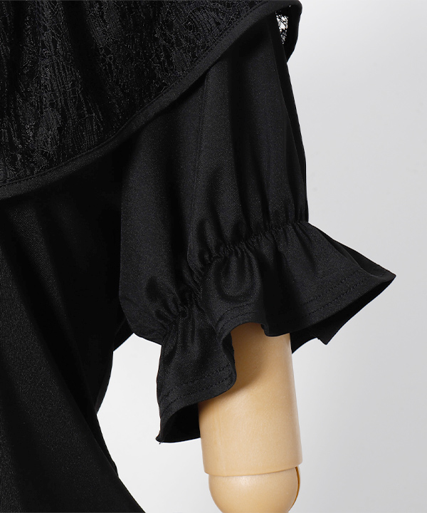 レースフリルパフ袖TOP BLACK L