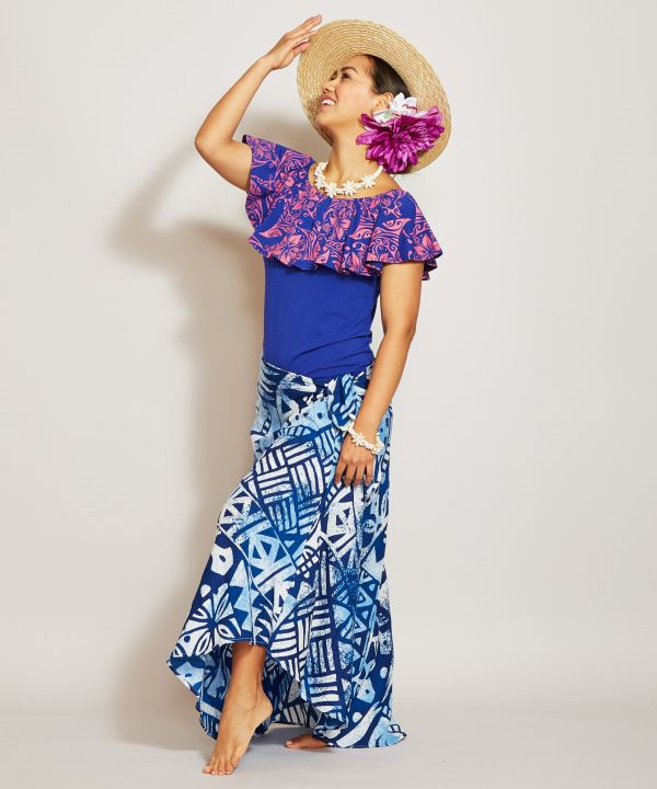 マウナロア【Maunaloa】|フラダンス衣装の専門店|マンタフリルＴＯＰ(M BLUE):  アパレル・フラステージ衣装・フラダンス衣装・パウスカート・ドレス・フラ用品・フラドレス・ハワイアンファブリック・オーダードレスの専門店