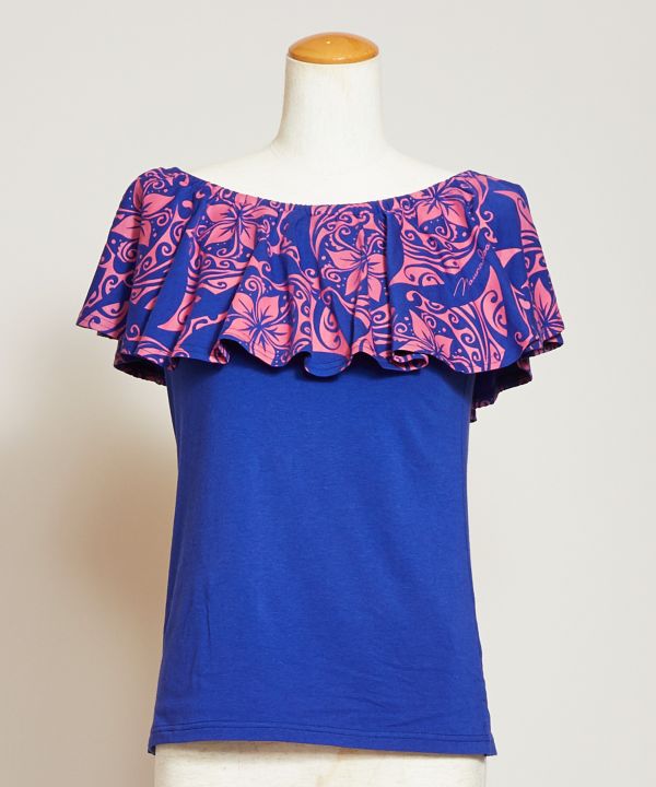 マウナロア【Maunaloa】|フラダンス衣装の専門店|マンタフリルＴＯＰ(M BLUE):  アパレル・フラステージ衣装・フラダンス衣装・パウスカート・ドレス・フラ用品・フラドレス・ハワイアンファブリック・オーダードレスの専門店