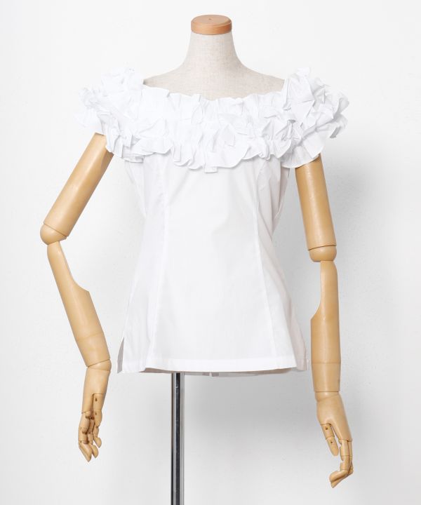 フリルカラーブラウス WHITE XL