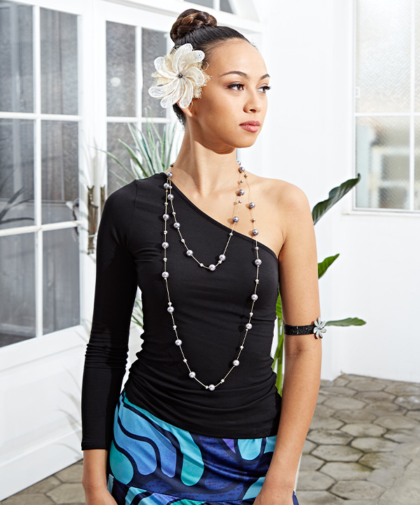 ストレッチワンショルダーTOP BLACK M