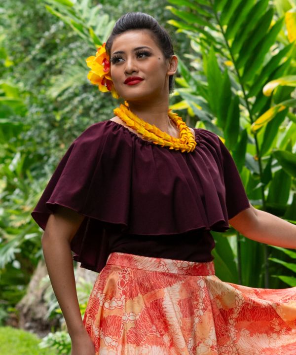 ワイドフリルシャーリングブラウス DK BROWN L