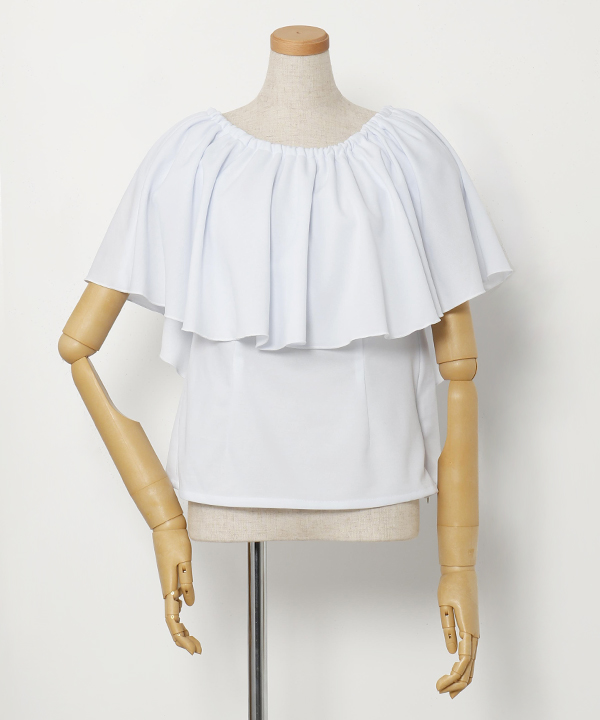 ワイドフリルシャーリングブラウス WHITE L
