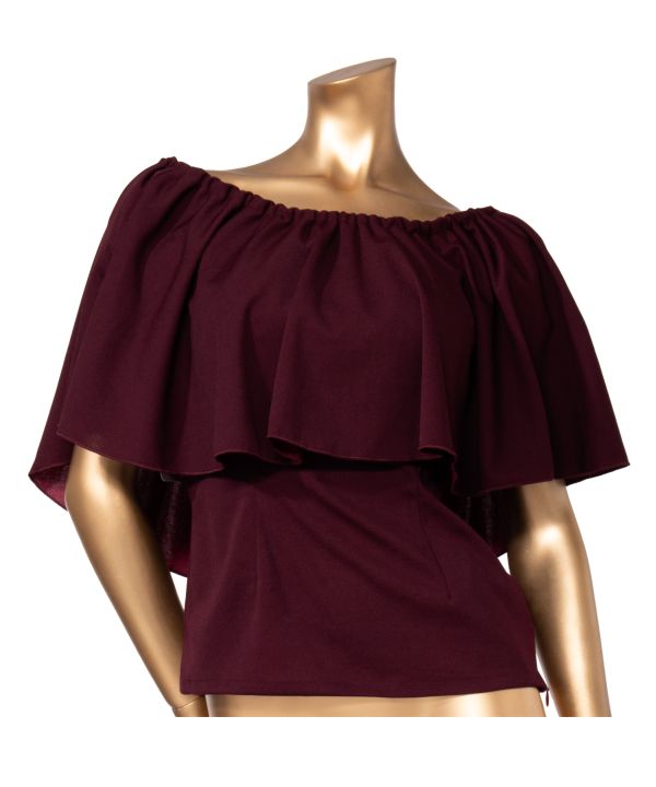 ワイドフリルシャーリングブラウス DK BROWN M