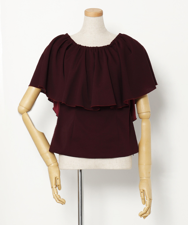 ワイドフリルシャーリングブラウス DK BROWN M