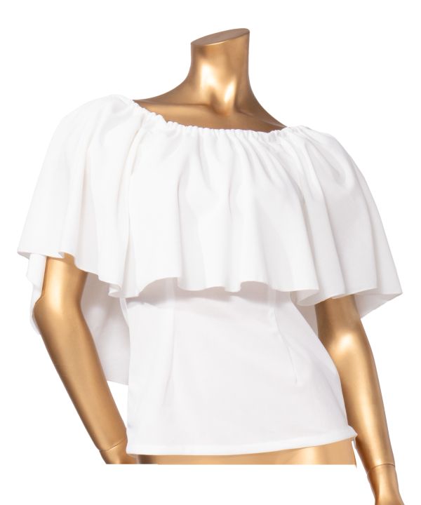 ワイドフリルシャーリングブラウス WHITE M