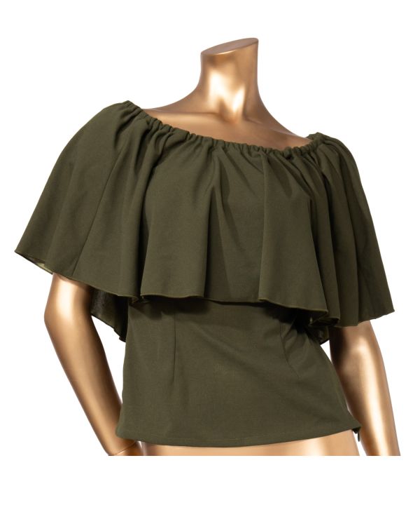 ワイドフリルシャーリングブラウス KHAKI M