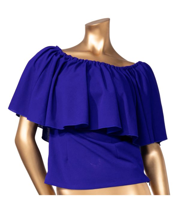 ワイドフリルシャーリングブラウス BLUE XS