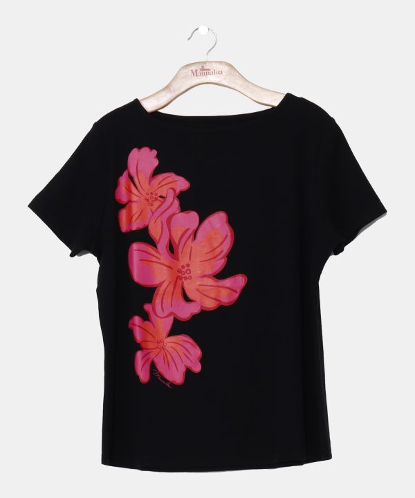 ハイビスカスＴシャツ(半袖) BLACK XL