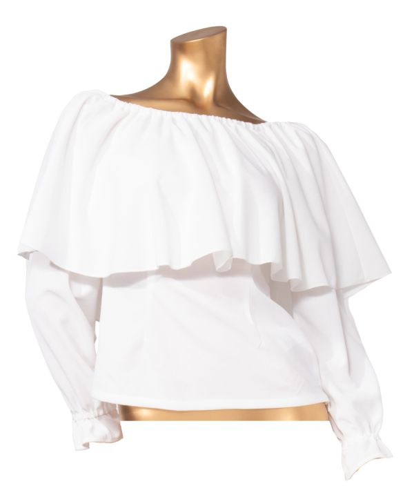 ワイドフリルシャーリングブラウス（長袖） WHITE XS