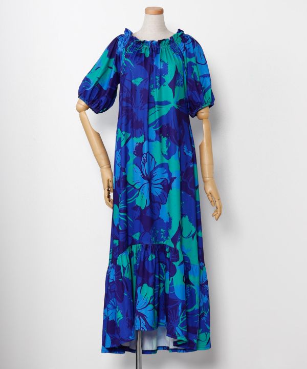 プアアロアロボリュームスリーブドレス BLUE L