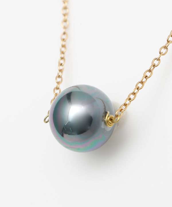 １粒パールチェーンネックレス TAHITIAN DARK -