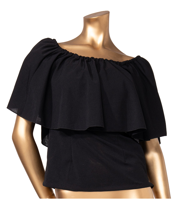 [2025ドレスキャンペーン]ワイドフリルシャーリングブラウス　ブラック