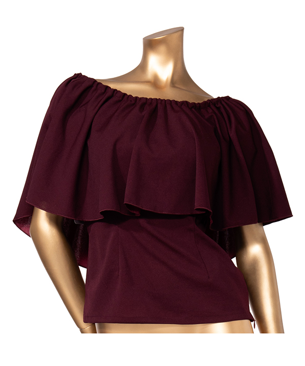 [2025ドレスキャンペーン]ワイドフリルシャーリングブラウス　ブラウン