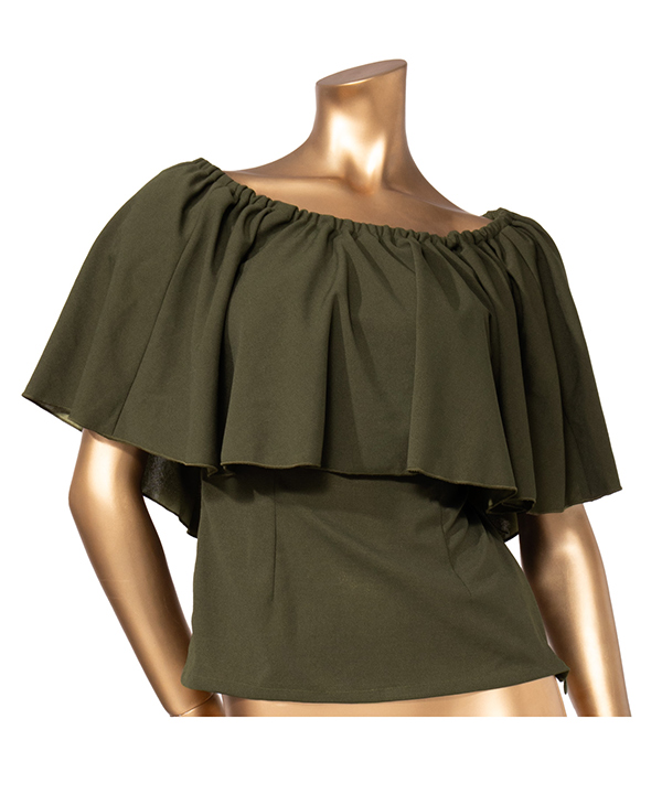 [2025ドレスキャンペーン]ワイドフリルシャーリングブラウス　カーキ