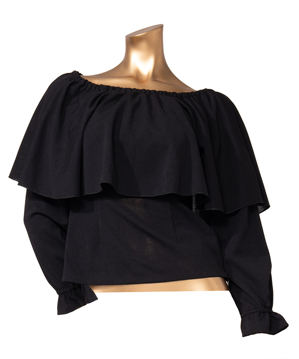 [2025ドレスキャンペーン]ロングスリーブワイドフリルシャーリングブラウス　ブラック